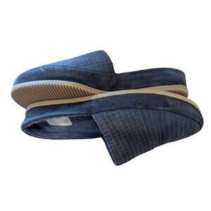 Hamilton and Hare MULO Blue Suede-Trimmed Waffle-Knit Slippers Size 7